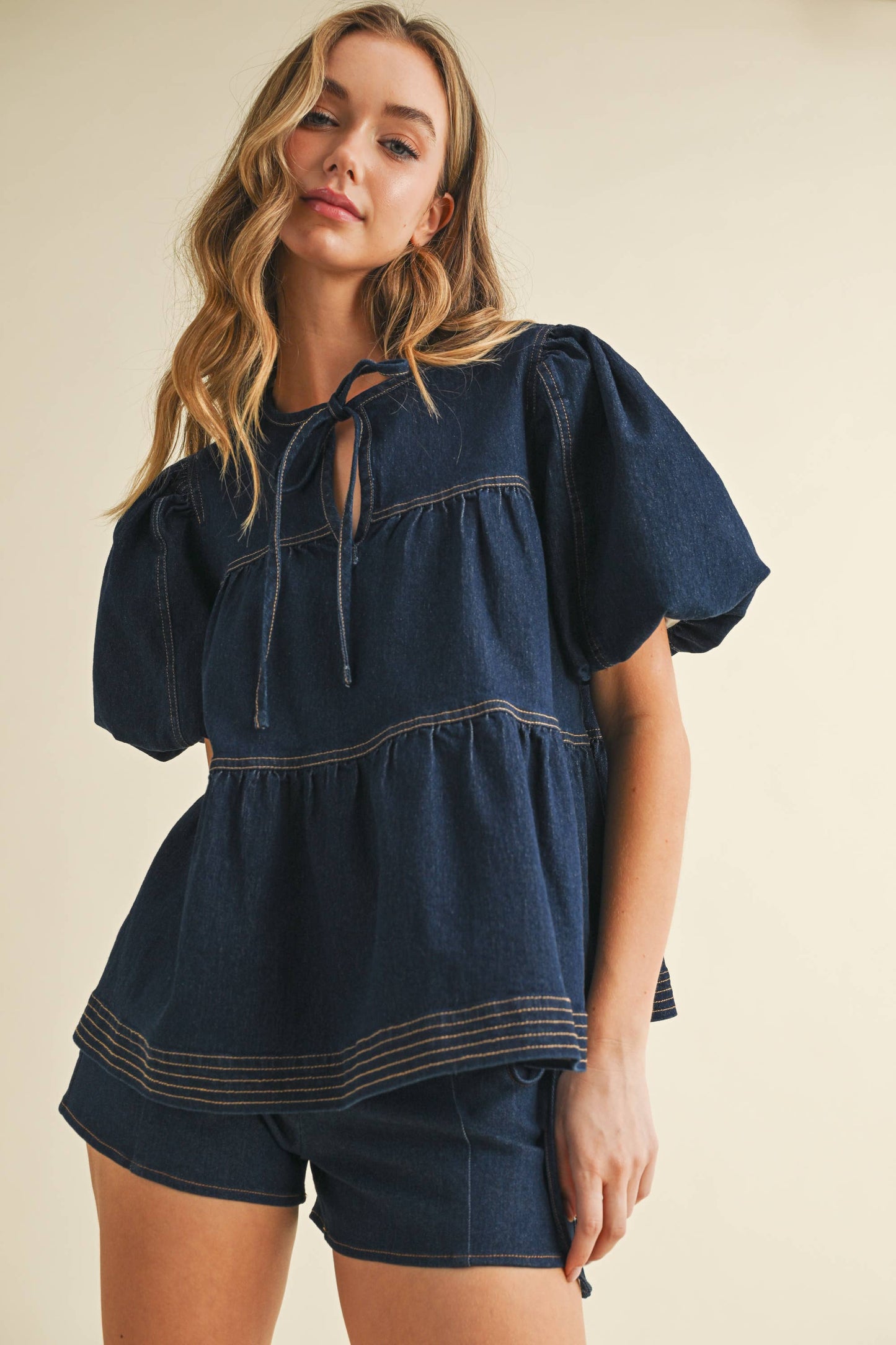 Tiered Denim Top