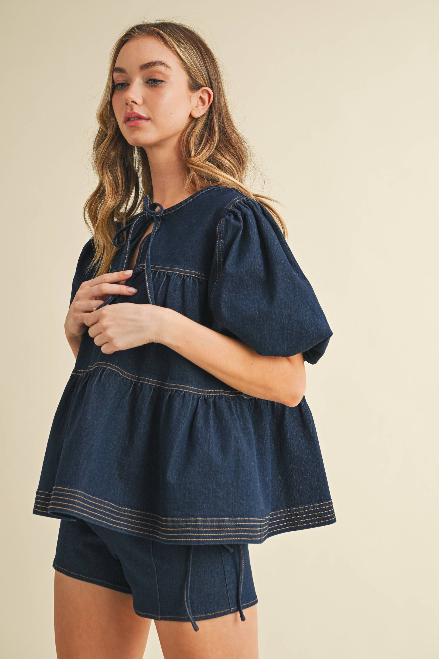 Tiered Denim Top
