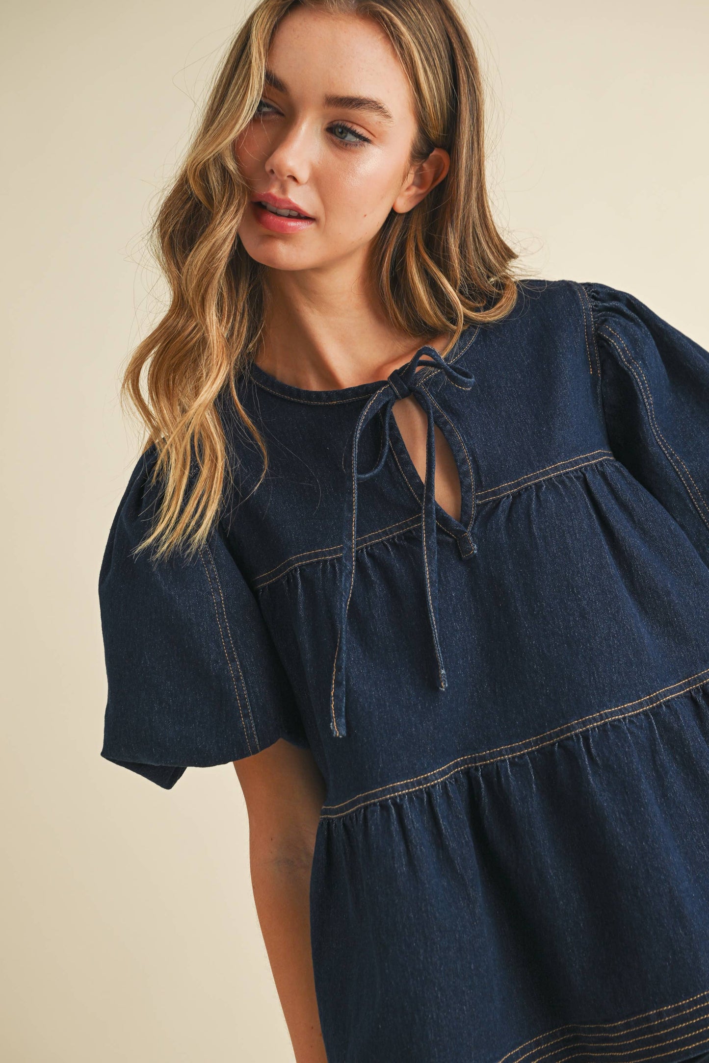 Tiered Denim Top