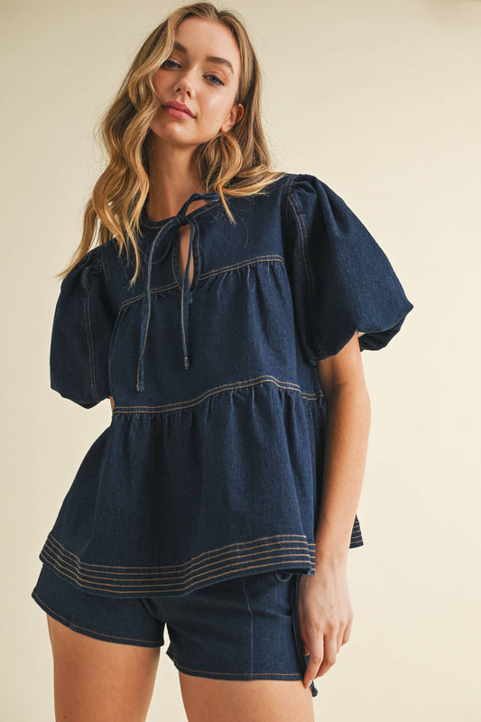 Tiered Denim Top